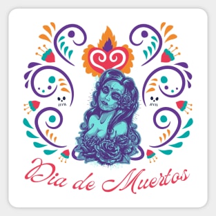 Decorated Female Dia de Muertos Sticker